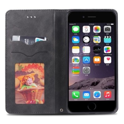 „AZNS“ Retro atverčiamas juodas odinis Apple iPhone 7 Plus (iPhone 8 Plus) dėklas - knygutė | Priedai.lt