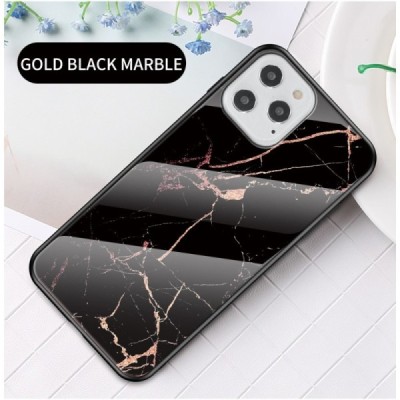 Apple iPhone 12 (12 Pro) „Marble“ cieta silikona (TPU) melns / zelta apvalks | vacins.lv