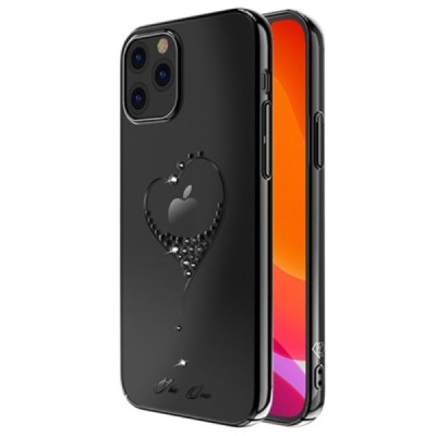Apple iPhone 12 (12 Pro) elegants Kingxbar Crystal Love Swarovski dzidrs (caurspīdīgs) melns plastmasas apvalks ar kristāliem | 