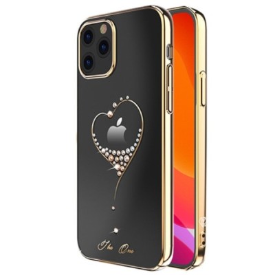 Apple iPhone 12 (12 Pro) elegants Kingxbar Crystal Love Swarovski dzidrs (caurspīdīgs) zelta plastmasas apvalks ar kristāliem | 