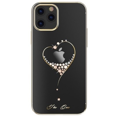 Apple iPhone 12 (12 Pro) elegants Kingxbar Crystal Love Swarovski dzidrs (caurspīdīgs) zelta plastmasas apvalks ar kristāliem | 