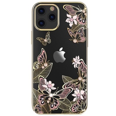 Apple iPhone 12 (12 Pro) elegants Kingxbar Crystal Butterflies Swarovski dzidrs (caurspīdīgs) zelta plastmasas apvalks ar kristā