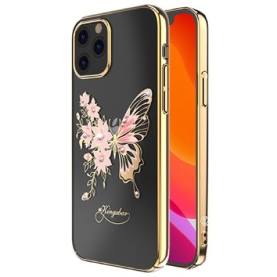 Apple iPhone 12 (12 Pro) Kingxbar Crystal Wings Swarovski plastikinis skaidrus permatomas auksinis dėklas su kristalais | Prieda