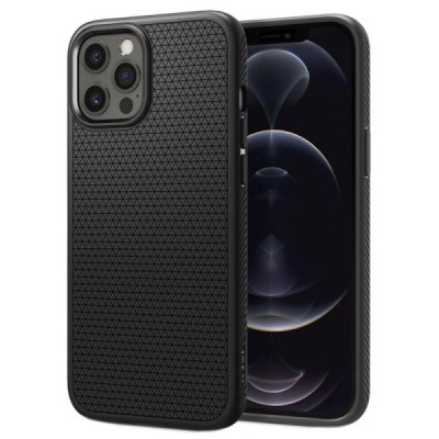 Apple iPhone 12 Pro Max „Spigen“ Liquid Air melns cieta silikona apvalks | vacins.lv