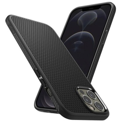 Apple iPhone 12 Pro Max „Spigen“ Liquid Air melns cieta silikona apvalks | vacins.lv