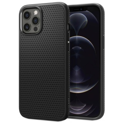 Apple iPhone 12 (12 Pro) „Spigen“ Liquid Air melns cieta silikona apvalks | vacins.lv