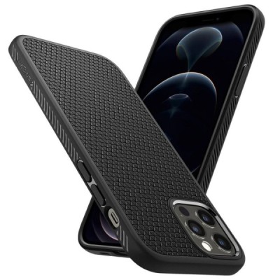 „Spigen“ Liquid Air Apple iPhone 12 (12 Pro) juodas kieto silikono dėklas | Priedai.lt