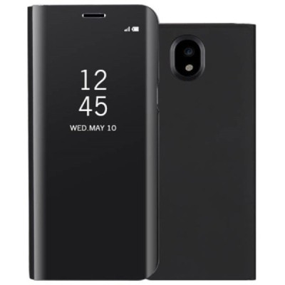 Samsung Galaxy J7 2017 (J730) plastmasas atvērams melns ādas maciņš | Vacins.lv