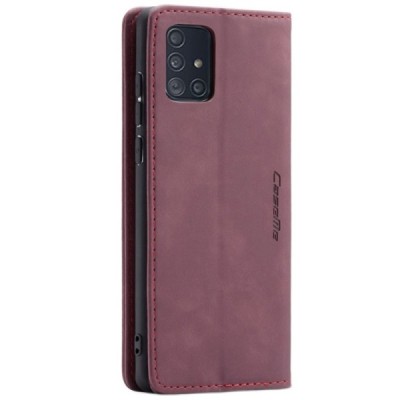 Samsung Galaxy A71 (A715) CaseMe Retro solīds atvēramais ādas bordo maciņš - maks | Vacins.lv