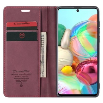 Samsung Galaxy A71 (A715) CaseMe Retro solīds atvēramais ādas bordo maciņš - maks | Vacins.lv