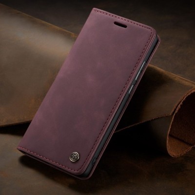 Samsung Galaxy A71 (A715) CaseMe Retro solīds atvēramais ādas bordo maciņš - maks | Vacins.lv