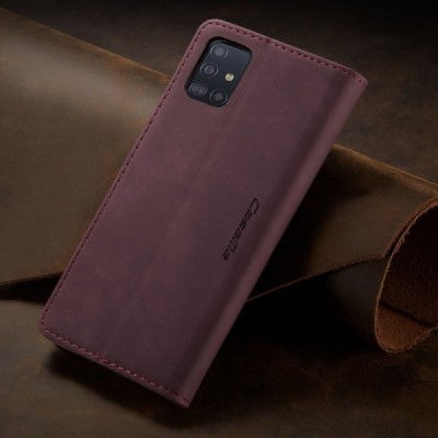 Samsung Galaxy A71 (A715) CaseMe Retro solīds atvēramais ādas bordo maciņš - maks | Vacins.lv