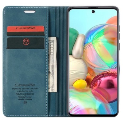 Samsung Galaxy A71 (A715) CaseMe Retro solīds atvēramais ādas zaļš maciņš - maks | Vacins.lv