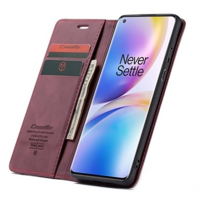 OnePlus 8 Pro CaseMe Retro solīds atvēramais ādas bordo maciņš - maks | Vacins.lv