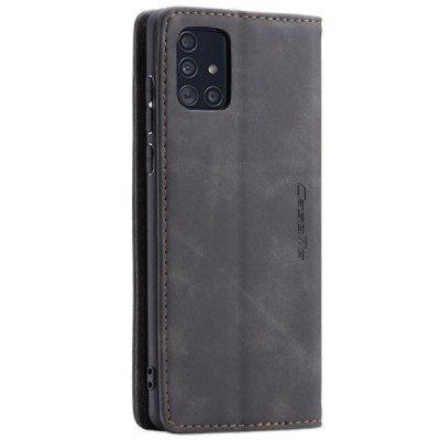 Samsung Galaxy A71 (A715) CaseMe Retro solīds atvēramais ādas melns maciņš - maks | Vacins.lv