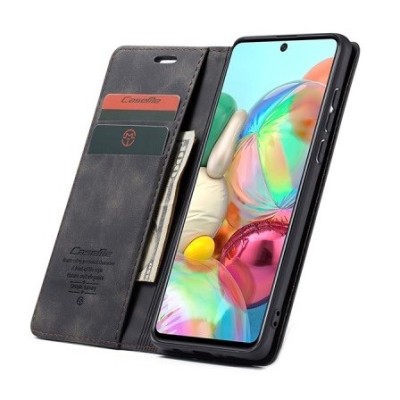 Samsung Galaxy A71 (A715) CaseMe Retro solīds atvēramais ādas melns maciņš - maks | Vacins.lv