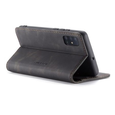 Samsung Galaxy A71 (A715) CaseMe Retro solīds atvēramais ādas melns maciņš - maks | Vacins.lv