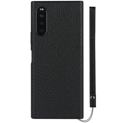 Sony Xperia 10 II „Litchi“ Skin (TPU) melns ādas apvalks | Vacins.lv