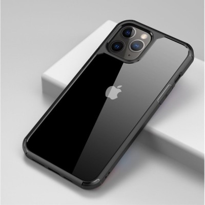Apple iPhone 12 (12 Pro) „IPAKY“ Combo silikoninis skaidrus permatomas dėklas su juodu rėmeliu | Priedai.lt