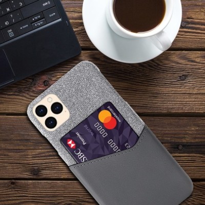 „KSQ“ Shell Apple iPhone 12 (12 Pro) pilkas odinis dėklas - nugarėlė su kišenėle kortelėms | Priedai.lt