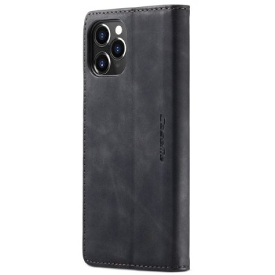 Apple iPhone 12 (12 Pro) CaseMe Retro solīds atvēramais ādas melns maciņš - maks | Vacins.lv