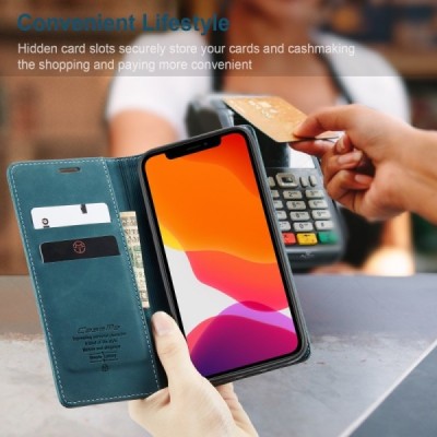 Apple iPhone 12 (12 Pro) CaseMe Retro solīds atvēramais ādas zaļš maciņš - maks | Vacins.lv