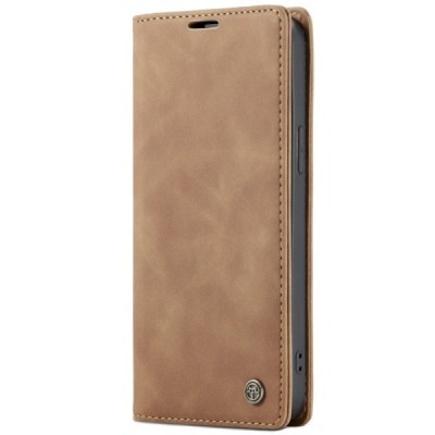 Apple iPhone 12 (12 Pro) CaseMe Retro solīds atvēramais ādas gaiši brūns maciņš - maks | Vacins.lv