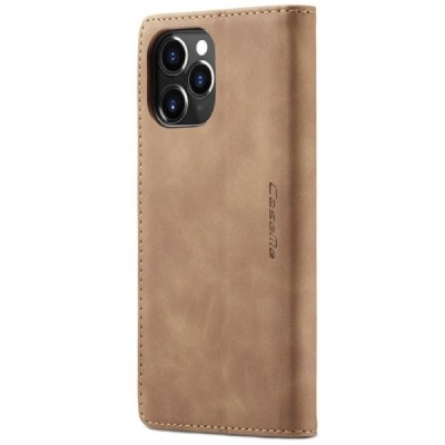 Apple iPhone 12 (12 Pro) CaseMe Retro solīds atvēramais ādas gaiši brūns maciņš - maks | Vacins.lv