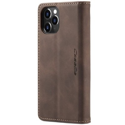 Apple iPhone 12 (12 Pro) CaseMe Retro solidus atverčiamas tamsiai rudas odinis dėklas - knygutė | Priedai.lt