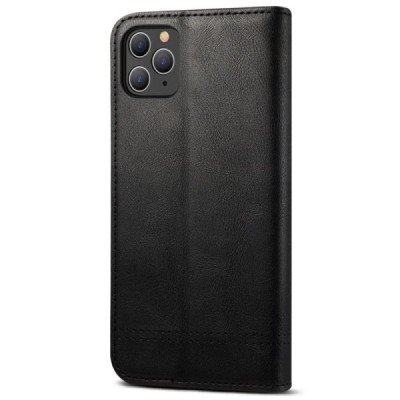 Apple iPhone 12 (12 Pro) Deluxe ādas atvēramais melns maciņš (maks) | Vacins.lv