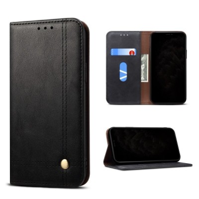 Apple iPhone 12 (12 Pro) Deluxe ādas atvēramais melns maciņš (maks) | Vacins.lv