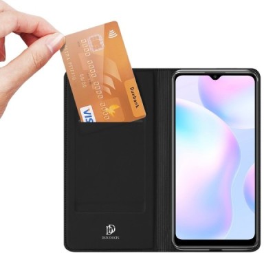 Xiaomi Redmi 9A „Dux Ducis“ Skin sērijas melns ādas atvērams maciņš | Vacins.lv
