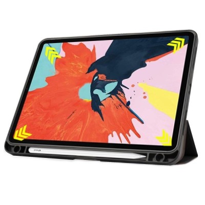 Apple iPad Air 4 10.9" (2020) atvēramais melns maciņš - maks ar vietu, kur ielikt stylus | Vacins.lv