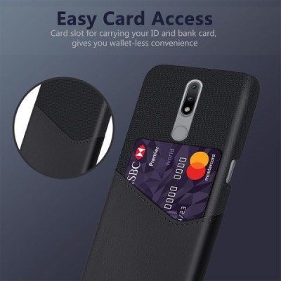 Nokia 2.4 „KSQ“ Shell melns ādas apvalks ar iebūvētu karšu turētāju | Vacins.lv