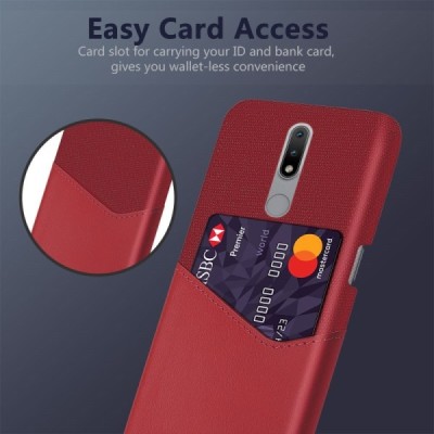 „KSQ“ Shell Nokia 2.4 raudonas odinis dėklas - nugarėlė su kišenėle kortelėms | Priedai.lt