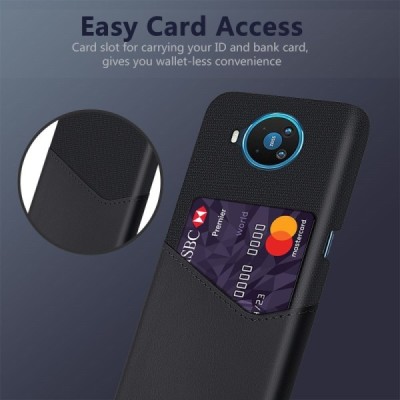 „KSQ“ Shell Nokia 8.3 juodas odinis dėklas - nugarėlė su kišenėle kortelėms | Priedai.lt