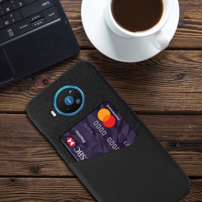 „KSQ“ Shell Nokia 8.3 juodas odinis dėklas - nugarėlė su kišenėle kortelėms | Priedai.lt