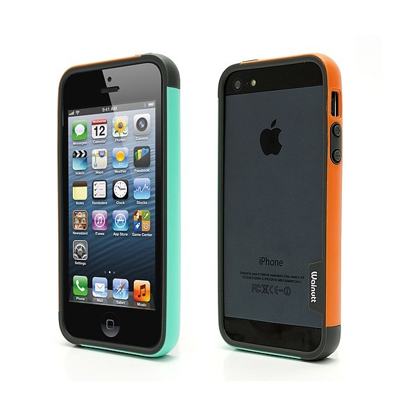 „Walnutt“ Trio rėmelis (bamperis) - oranžinis / mėtinis (iPhone 5 / 5S / SE 2016)
