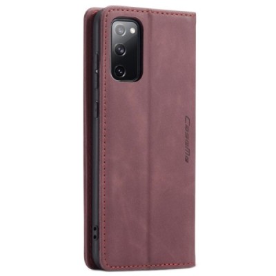 Samsung Galaxy S20 FE (Fan Edition) CaseMe Retro solīds atvēramais ādas bordo maciņš - maks | Vacins.lv