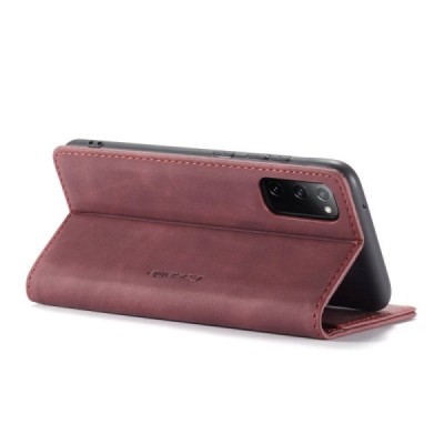 Samsung Galaxy S20 FE (Fan Edition) CaseMe Retro solīds atvēramais ādas bordo maciņš - maks | Vacins.lv