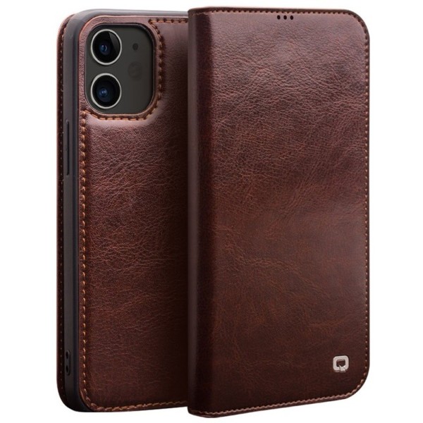 „QIALINO“ atverčiamas dėklas - rudas (iPhone 12 Mini)