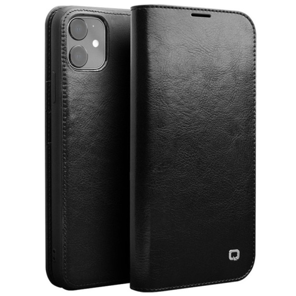 „QIALINO“ atvēramais ādas maciņš - melns (iPhone 11)