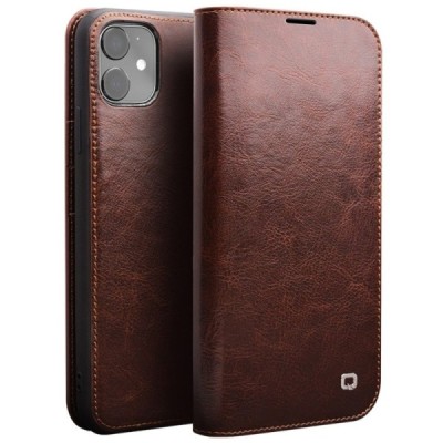 Apple iPhone 11 „QIALINO“ atvēramais ādas brūns maciņš - maks | Vacins.lv