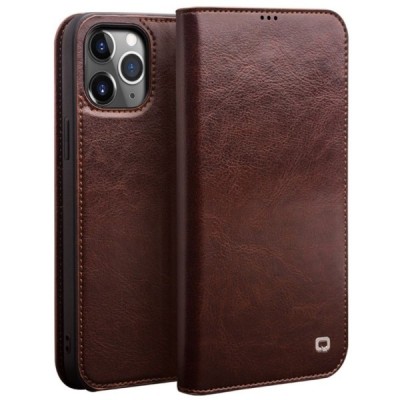 Apple iPhone 12 Pro Max „QIALINO“ atvēramais ādas brūns maciņš - maks | Vacins.lv