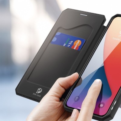 Apple iPhone 12 Mini Dux Ducis Skin X sērijas melns ādas atvērams maciņš | Vacins.lv