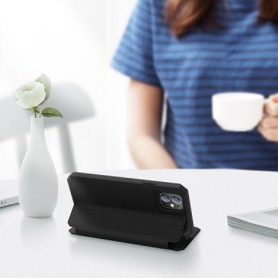 Apple iPhone 12 Mini Dux Ducis Skin X sērijas melns ādas atvērams maciņš | Vacins.lv