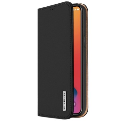 Apple iPhone 12 Mini „Dux Ducis“ Wish sērijas melns ādas atvērams maciņš | Vacins.lv