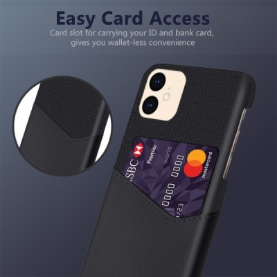 „KSQ“ Shell Apple iPhone 12 Mini juodas odinis dėklas - nugarėlė su kišenėle kortelėms | Priedai.lt