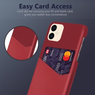 Apple iPhone 12 Mini „KSQ“ Shell sarkans ādas apvalks ar iebūvētu karšu turētāju | Vacins.lv