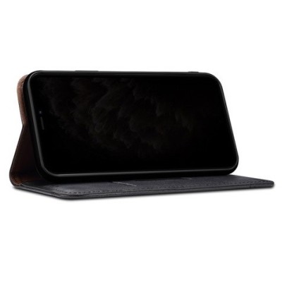 Apple iPhone 12 Mini Deluxe ādas atvēramais melns maciņš (maks) | Vacins.lv